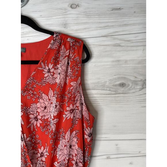 Vince Camuto Blouse Womens 1X Red Floral Wrap Tie Waist Sleeveless Top - Picture 3 of 9
